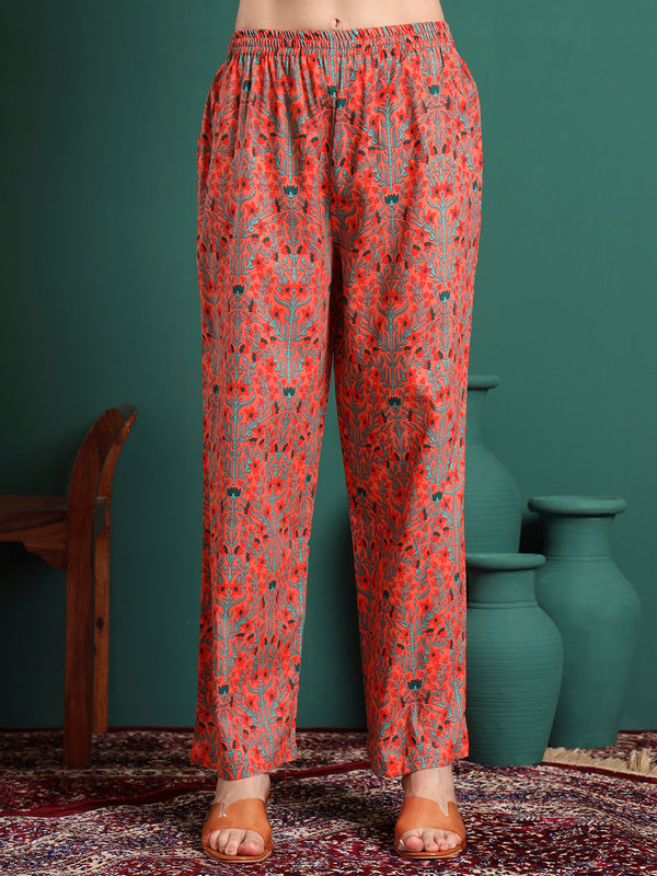 Women Floral Printed Cotton Kurta with Trousers & Dupatta