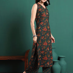 Women Floral Printed Cotton Kurta with Trousers & Dupatta
