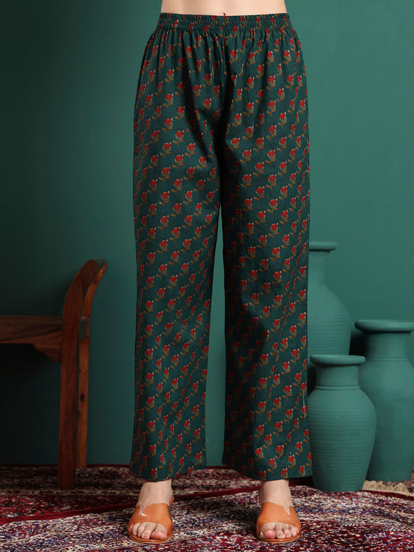 Women Floral Printed Cotton Kurta with Trousers & Dupatta