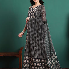 Floral Printed V-Neck Pure Cotton Kurta With Trousers & Dupatta