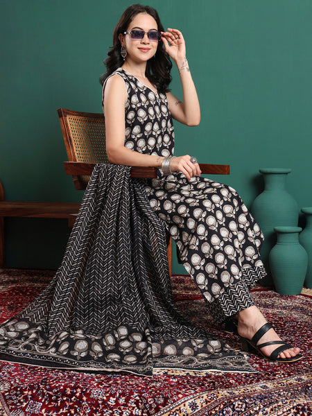 Women Ethnic Motifs Printed Pure Cotton Anarkali Kurta with Trouser & Dupatta