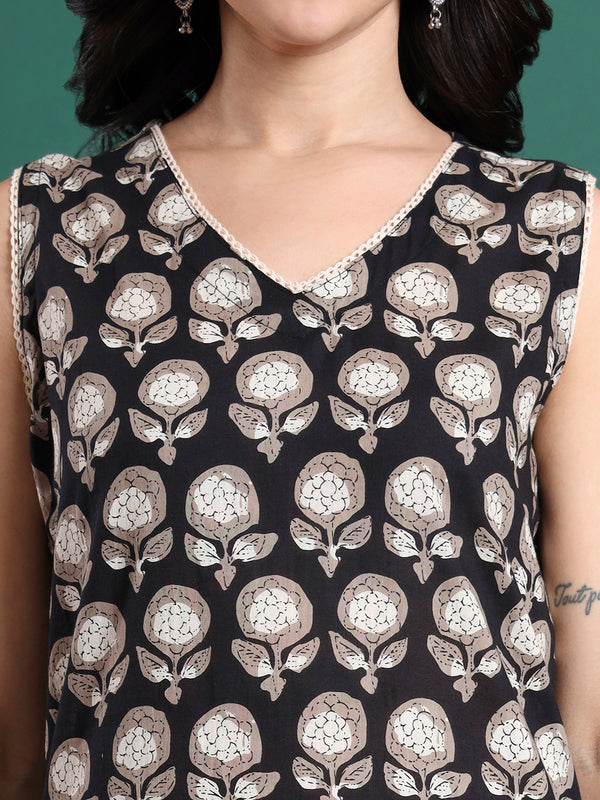 Floral Printed V-Neck Pure Cotton Kurta With Trousers & Dupatta