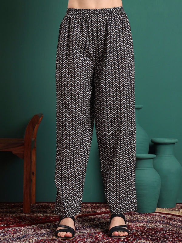 Floral Printed V-Neck Pure Cotton Kurta With Trousers & Dupatta