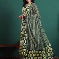 Floral Printed V-Neck Pure Cotton Kurta With Trousers & Dupatta