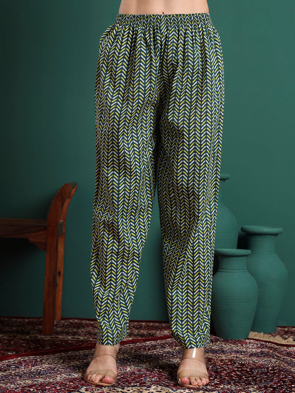 Floral Printed V-Neck Pure Cotton Kurta With Trousers & Dupatta