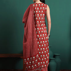 Floral Printed V-Neck Pure Cotton Kurta With Trousers & Dupatta