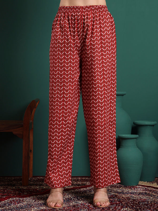 Floral Printed V-Neck Pure Cotton Kurta With Trousers & Dupatta