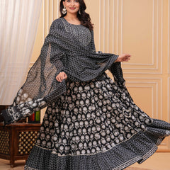 Women Ethnic Motifs Printed Cotton A-Line Kurti with Skirt & Dupatta