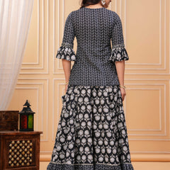Women Ethnic Motifs Printed Cotton A-Line Kurti with Skirt & Dupatta