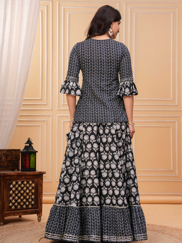 Women Ethnic Motifs Printed Cotton A-Line Kurti with Skirt & Dupatta
