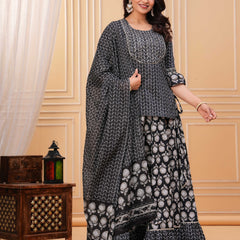 Women Ethnic Motifs Printed Cotton A-Line Kurti with Skirt & Dupatta