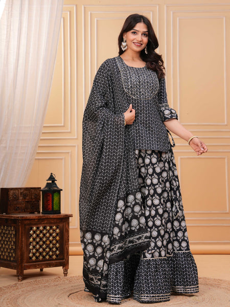 Women Ethnic Motifs Printed Cotton A-Line Kurti with Skirt & Dupatta