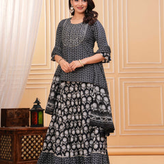 Women Ethnic Motifs Printed Cotton A-Line Kurti with Skirt & Dupatta