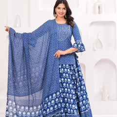 Women Ethnic Motifs Printed Pure Cotton Kurti with Skirt & Dupatta