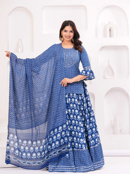 Women Ethnic Motifs Printed Pure Cotton Kurti with Skirt & Dupatta