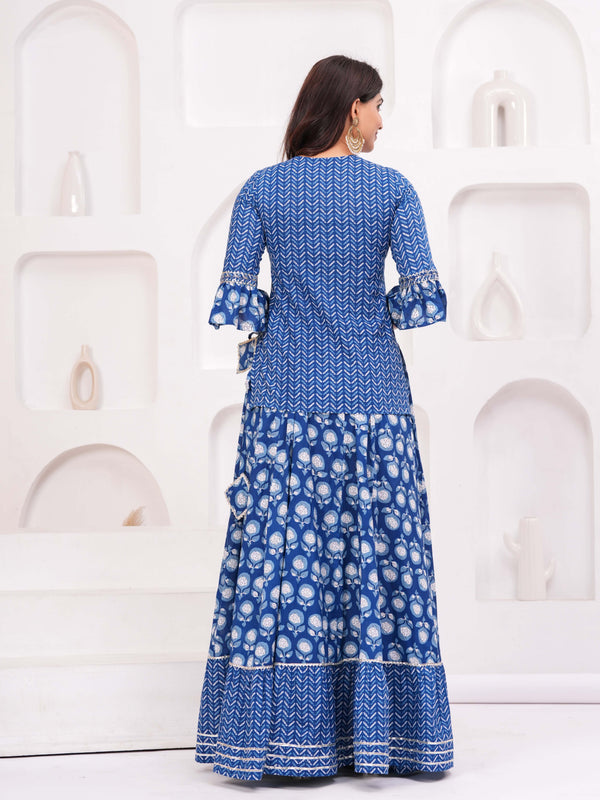 Women Ethnic Motifs Printed Pure Cotton Kurti with Skirt & Dupatta