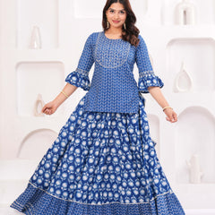 Women Ethnic Motifs Printed Pure Cotton Kurti with Skirt & Dupatta