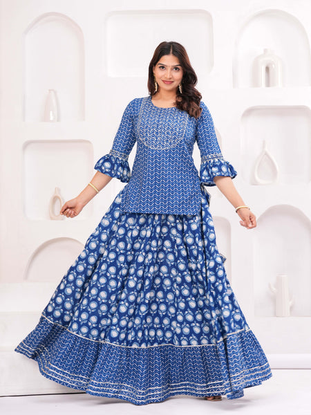 Women Ethnic Motifs Printed Pure Cotton Kurti with Skirt & Dupatta
