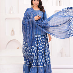 Women Ethnic Motifs Printed Pure Cotton Kurti with Skirt & Dupatta