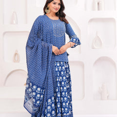 Women Ethnic Motifs Printed Pure Cotton Kurti with Skirt & Dupatta