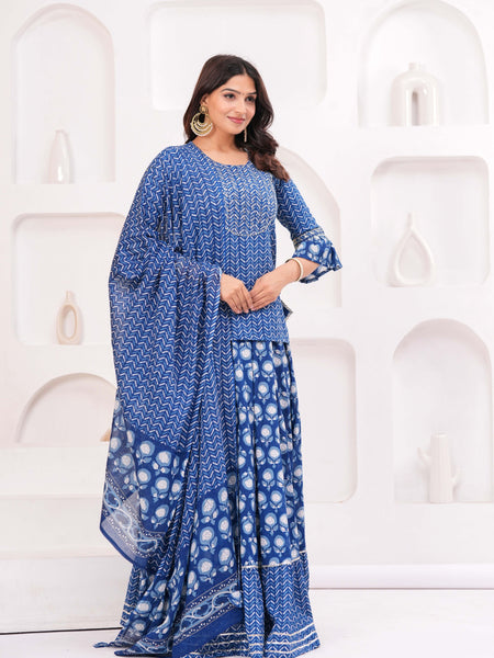 Women Ethnic Motifs Printed Pure Cotton Kurti with Skirt & Dupatta