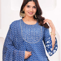 Women Ethnic Motifs Printed Pure Cotton Kurti with Skirt & Dupatta