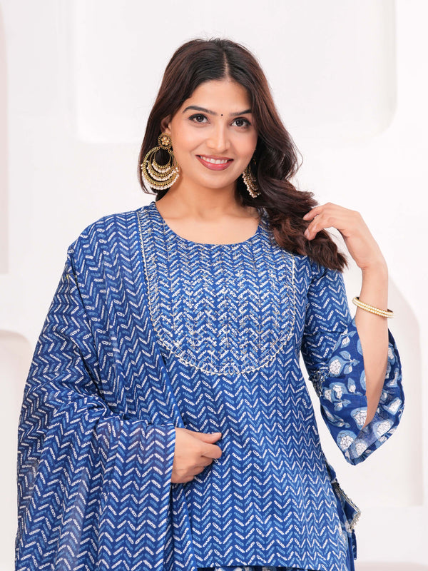 Women Ethnic Motifs Printed Pure Cotton Kurti with Skirt & Dupatta