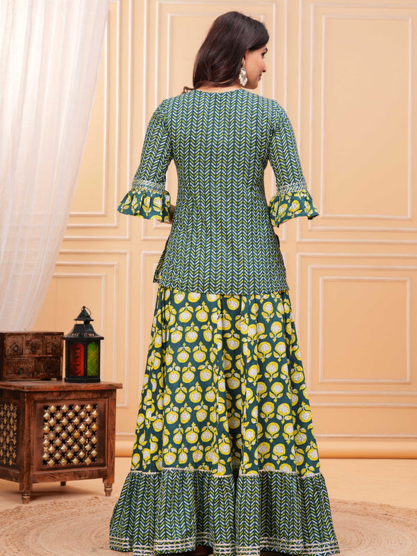 Women Ethnic Motifs Printed Cotton A-Line Kurti with Skirt & Dupatta
