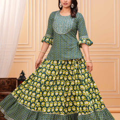 Women Ethnic Motifs Printed Cotton A-Line Kurti with Skirt & Dupatta