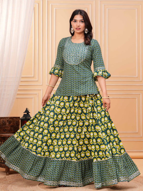 Women Ethnic Motifs Printed Cotton A-Line Kurti with Skirt & Dupatta