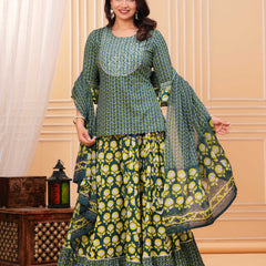 Women Ethnic Motifs Printed Cotton A-Line Kurti with Skirt & Dupatta