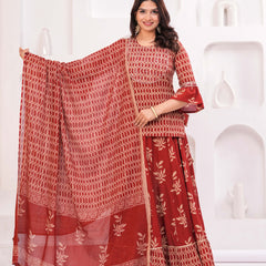 Women Ethnic Motifs Printed Cotton A-Line Kurti with Skirt & Dupatta