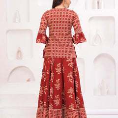 Women Ethnic Motifs Printed Cotton A-Line Kurti with Skirt & Dupatta