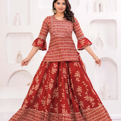 Women Ethnic Motifs Printed Cotton A-Line Kurti with Skirt & Dupatta