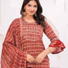 Women Ethnic Motifs Printed Cotton A-Line Kurti with Skirt & Dupatta