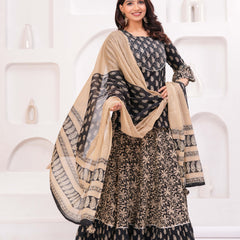 Women Paisley Printed Cotton Kurti with Skirt & Dupatta