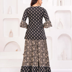Women Paisley Printed Cotton Kurti with Skirt & Dupatta