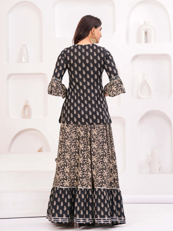 Women Paisley Printed Cotton Kurti with Skirt & Dupatta