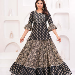 Women Paisley Printed Cotton Kurti with Skirt & Dupatta