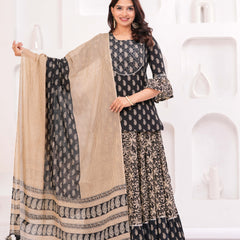 Women Paisley Printed Cotton Kurti with Skirt & Dupatta