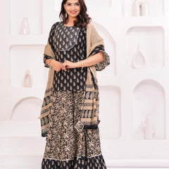 Women Paisley Printed Cotton Kurti with Skirt & Dupatta