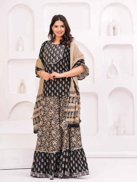 Women Paisley Printed Cotton Kurti with Skirt & Dupatta