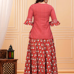 Women Floral Printed Regular Pure Cotton Kurti with Skirt & Dupatta