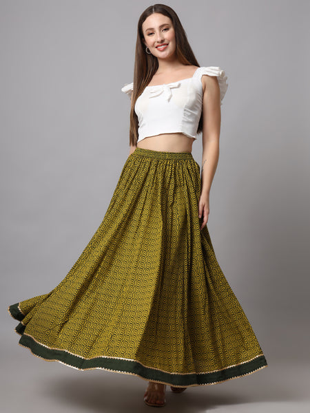 Green Flared Maxi Skirt 