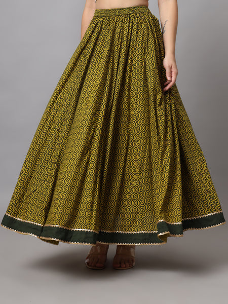 Green Flared Maxi Skirt Front