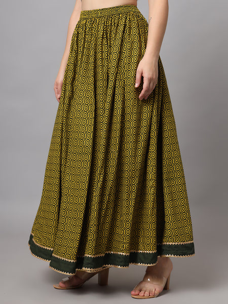 Green Flared Maxi Skirt Side