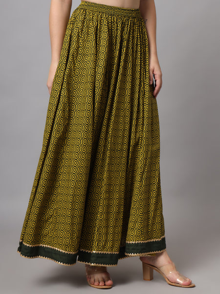 Green Flared Maxi Skirt Image