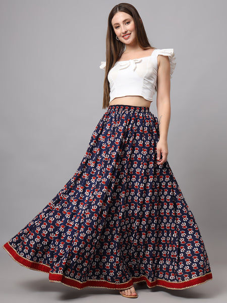 KALINI Printed Flared Maxi Skirt 