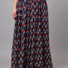 KALINI Printed Flared Maxi Skirt Front
