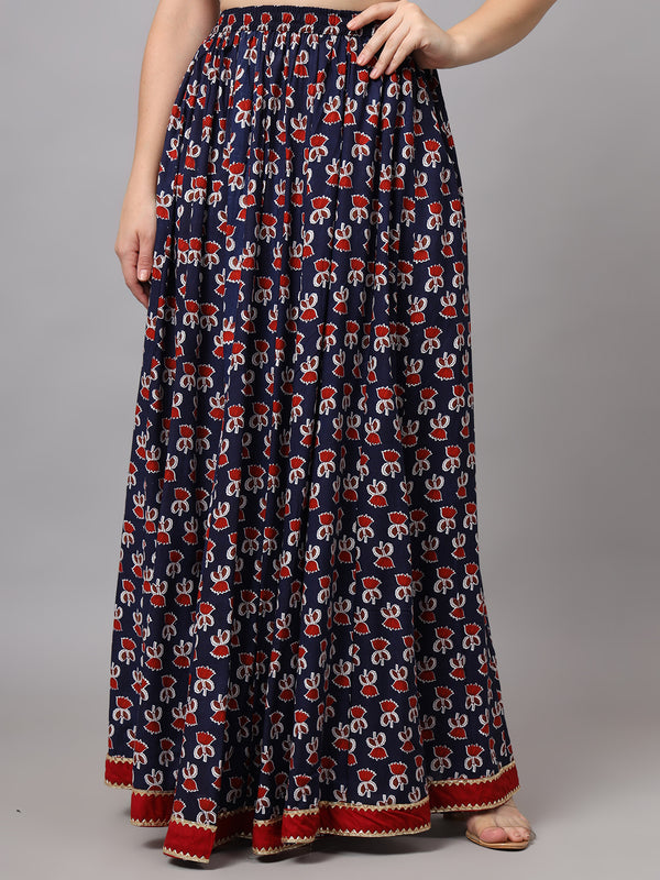 KALINI Printed Flared Maxi Skirt Front